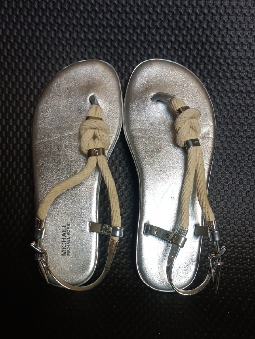 Michael Kors Metallic Silver Rope-Detail Women's Sandals